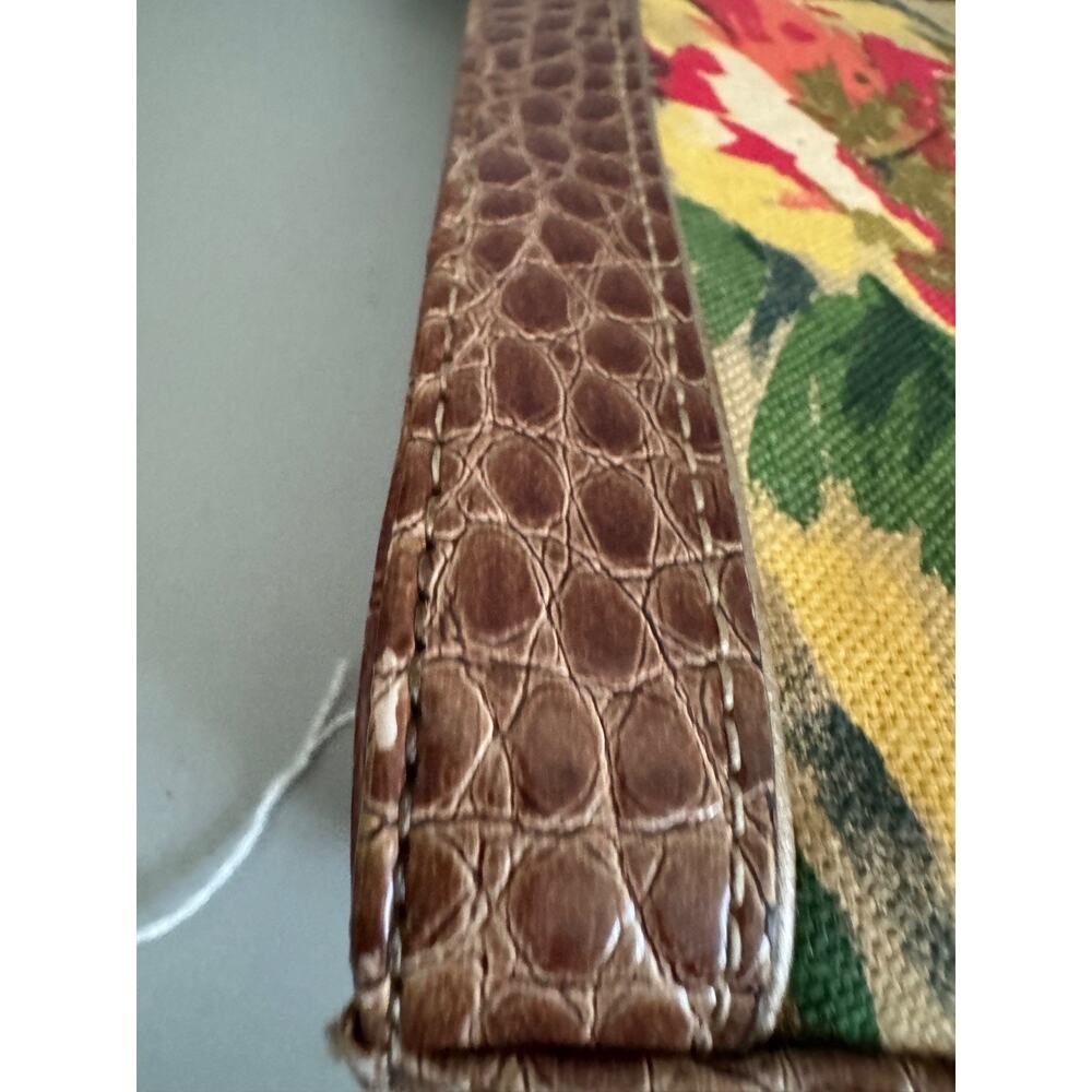 Vintage Liz Claiborne Floral Fabric Handbag Faux Leather Trim Botanical Print - Picture 15 of 15